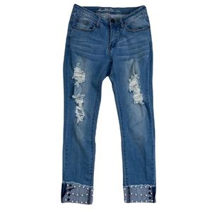 Machine cropped jeans with pearl cuff accents size 5